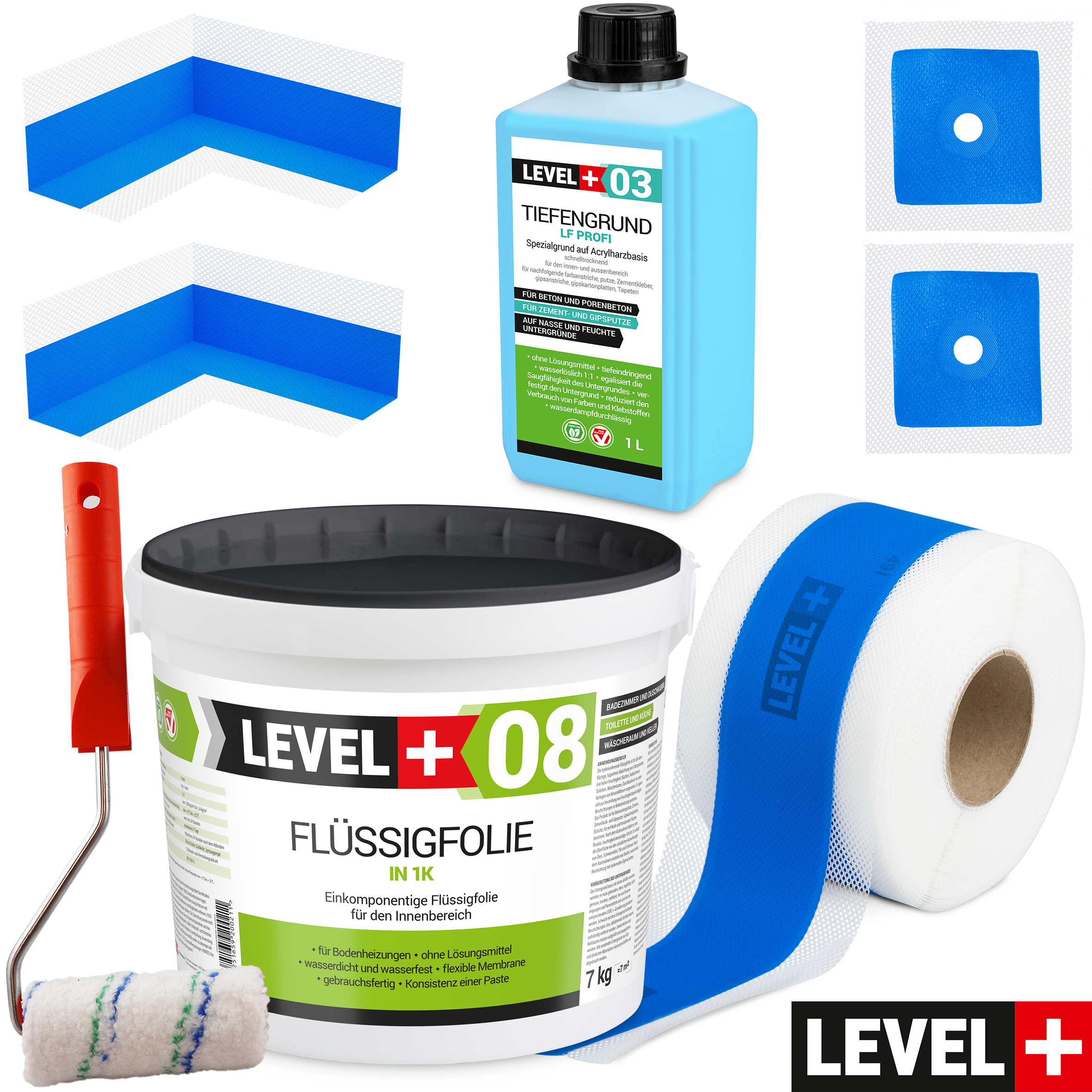 Dichtset Flüssigfolie 4Kg Dichtfolie Tiefengrund Abdichtung Dusche Bad Innen HALBAU H500